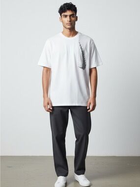 Nike White Graphic Tee with Subtle Black Stripe Detail